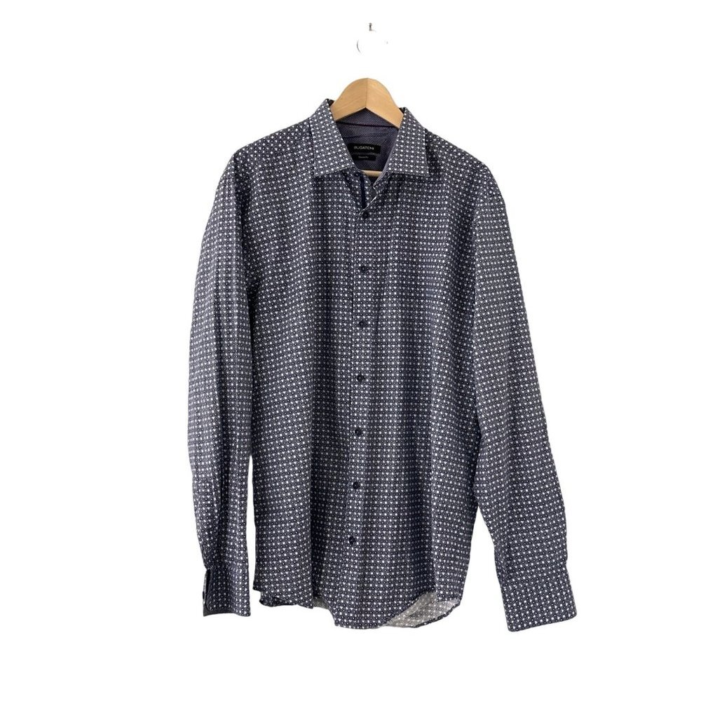 Bugatchi Geometric Long Sleeve Collared Shirt size Large